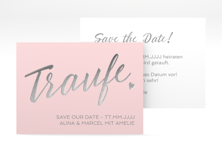 Save the Date-Visitenkarte Traufe Visitenkarte quer rosa hochglanz