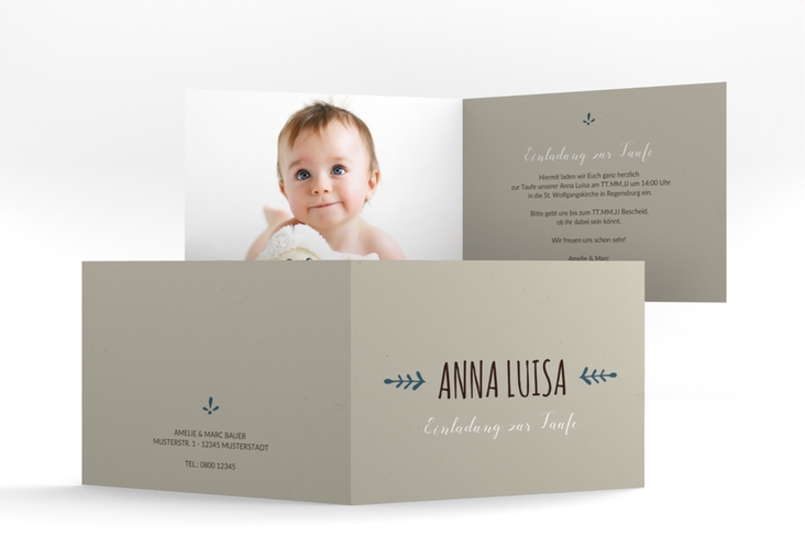 Einladung Taufe Home A6 Klappkarte quer blau