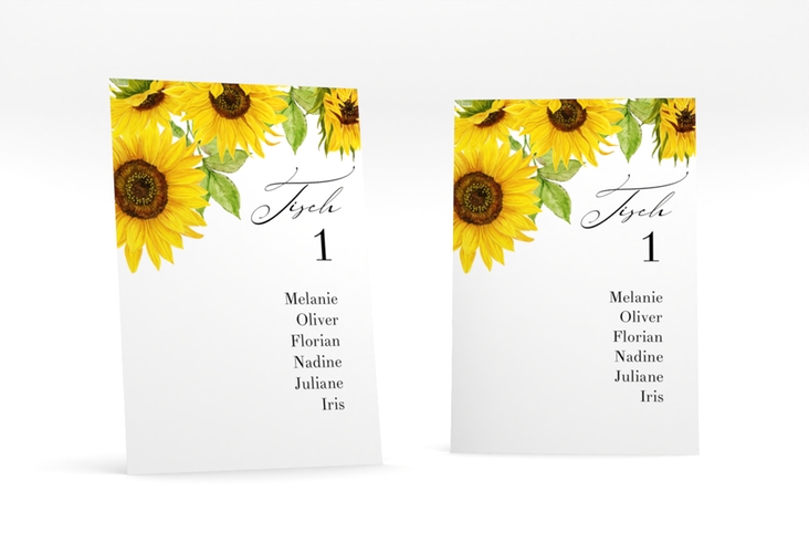 Tischaufsteller Hochzeit Sonnenblume Tischaufsteller weiss