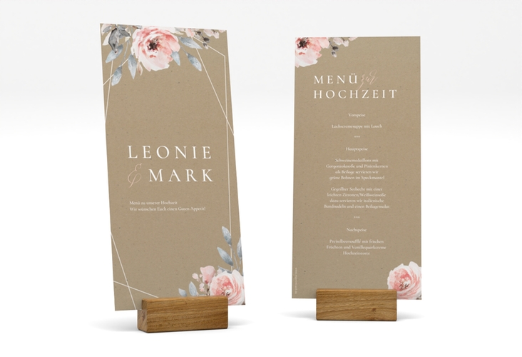 Menükarte Hochzeit Perfection lange Karte hoch mit rosa Rosen