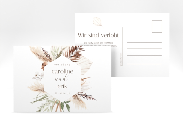 Verlobungskarte Hochzeit Bohemian A6 Postkarte weiss