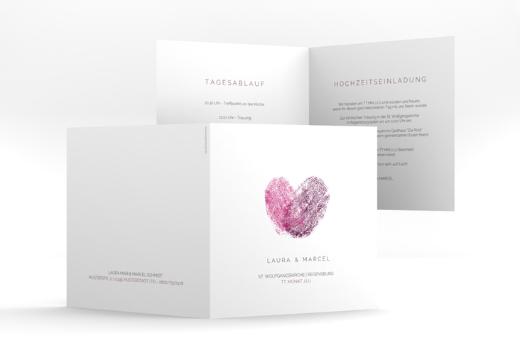 Hochzeitseinladung Fingerprint quadr. Klappkarte schlicht mit Fingerabdruck-Motiv