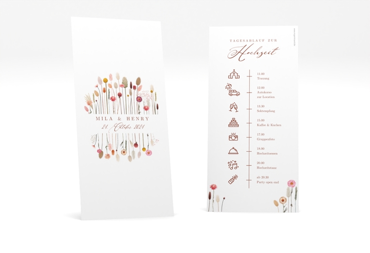 Tagesablauf Hochzeit Driedflower lange Karte hoch weiss