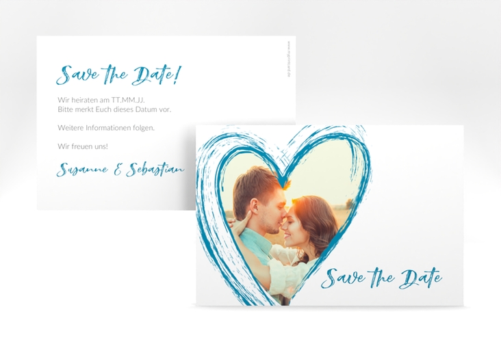 Save the Date-Karte Liebe A6 Karte quer tuerkis hochglanz