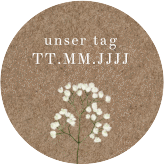 Klick: Details zu Aufkleber Hochzeit "Schleierkraut" anzeigen Aufkleber Hochzeit Schleierkraut Aufkleber, selbstklebend, rund kraftpapier