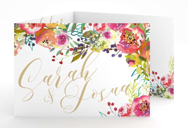 Hochzeitseinladung Flowerbomb A6 Doppel-Klappkarte weiss