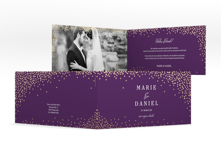 Danksagung Hochzeit Glitter lange Klappkarte quer lila hochglanz