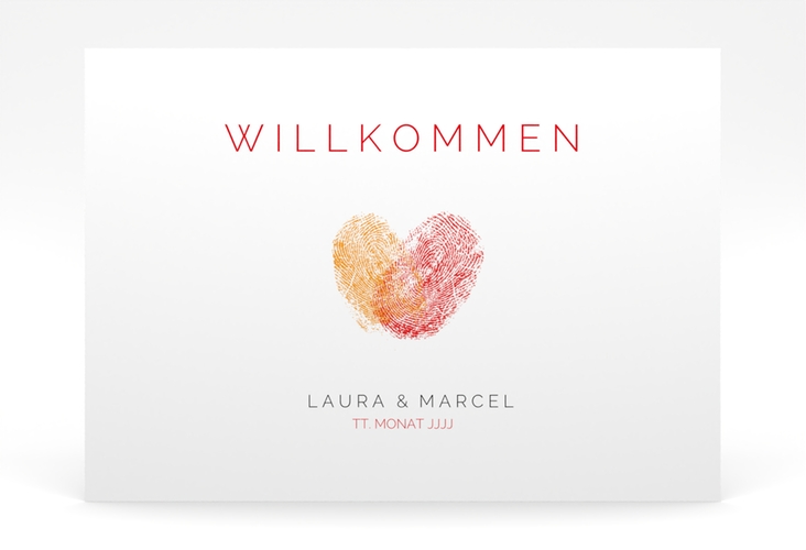 Willkommensschild Poster Fingerprint 70 x 50 cm Poster rot schlicht mit Fingerabdruck-Motiv