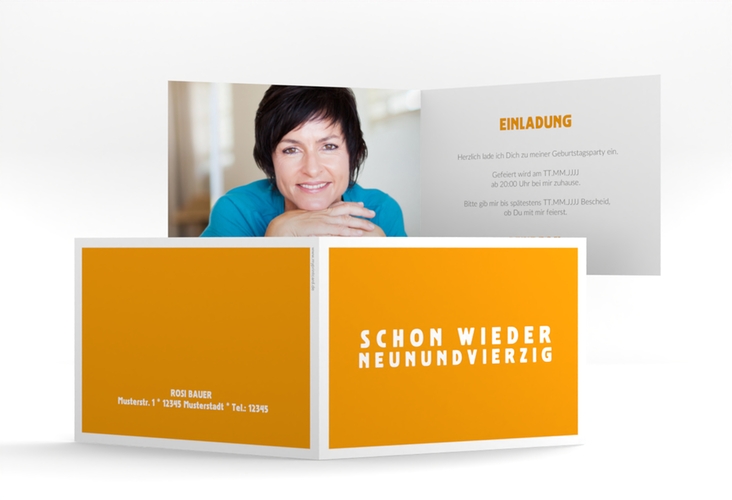 Einladung 50. Geburtstag Gag A6 Klappkarte quer orange