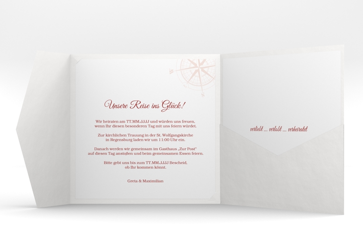 Hochzeitseinladung Windrose Pocketfold rot