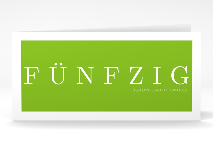 Einladung 50. Geburtstag Schlicht lange Klappkarte quer gruen