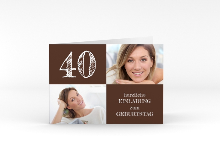 Einladung 40. Geburtstag Lebensfreude A6 Klappkarte quer braun