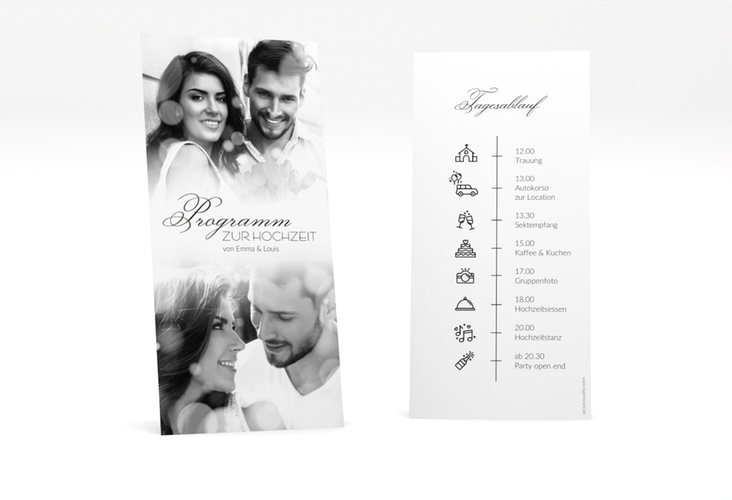 Tagesablauf Hochzeit Bokeh lange Karte hoch