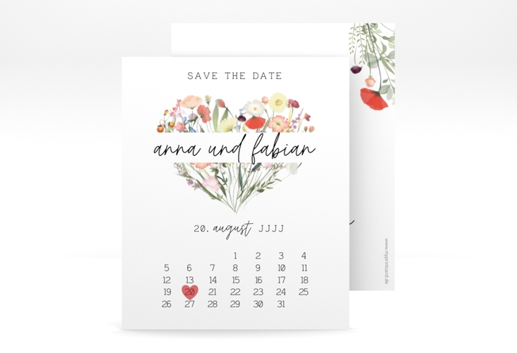 Save the Date-Kalenderblatt Wildblumenherz Kalenderblatt-Karte bunt hochglanz