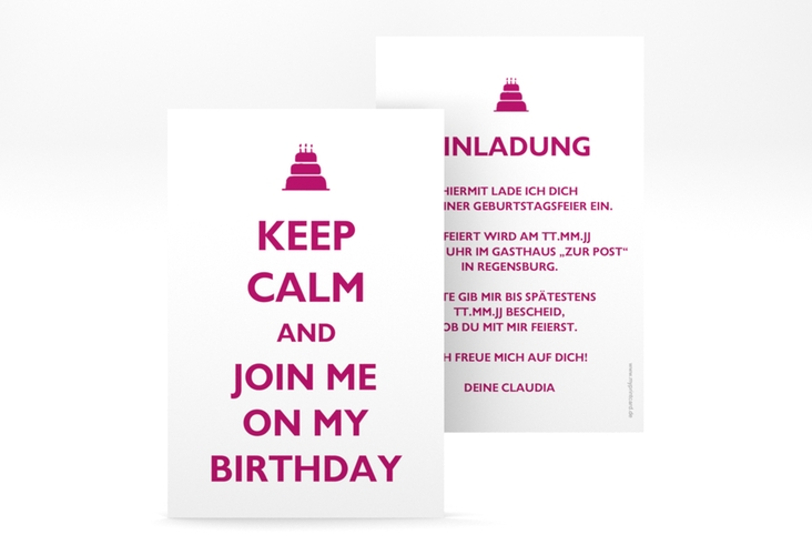Einladung Geburtstag KeepCalm A6 Karte hoch weiss