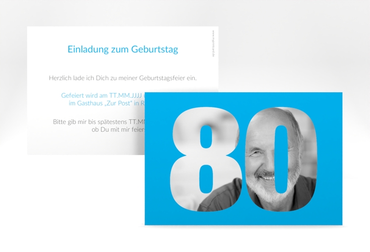 Einladung 80. Geburtstag Numbers A6 Karte quer blau