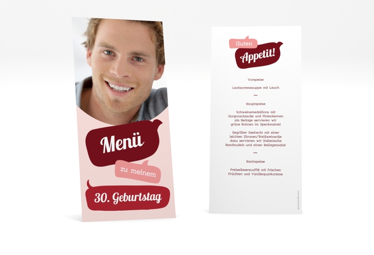 Menükarte Geburtstag Whatsup lange Karte hoch rot