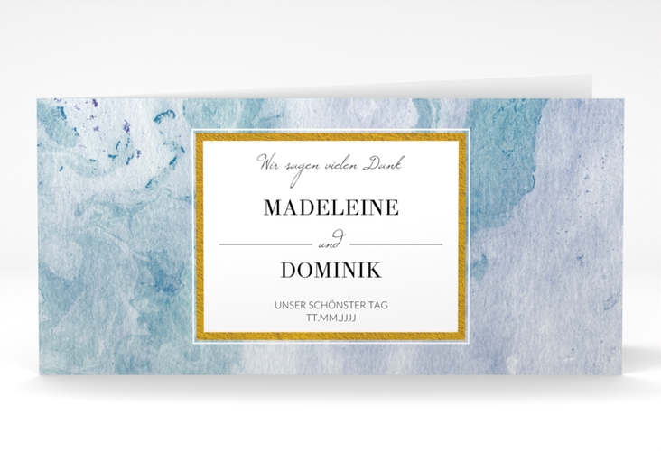 Dankeskarte Hochzeit Marble lange Klappkarte quer blau hochglanz