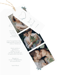 Klick: Details zu Hochzeitseinladung "Greenheart" anzeigen Hochzeitseinladung Greenheart Kartentrio grau mit elegantem Herz und Eukalyptus-Zweig