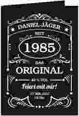 Einladung 40. Geburtstag Guter Jahrgang A6 Klappkarte hoch schwarz wie Whisky-Flaschenetikett
