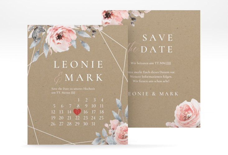 Save the Date-Kalenderblatt Perfection Kalenderblatt-Karte hochglanz mit rosa Rosen