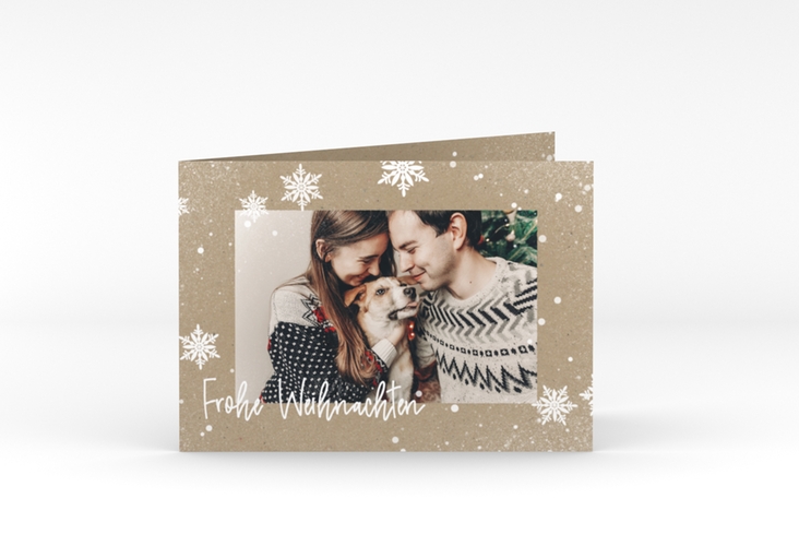 Weihnachtskarte Schneezauber A6 Klappkarte quer mit Foto und Schneeflocken