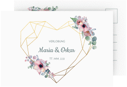 Klick: Details zu Verlobungskarte Hochzeit "Herzgold" anzeigen Verlobungskarte Hochzeit Herzgold A6 Postkarte weiss