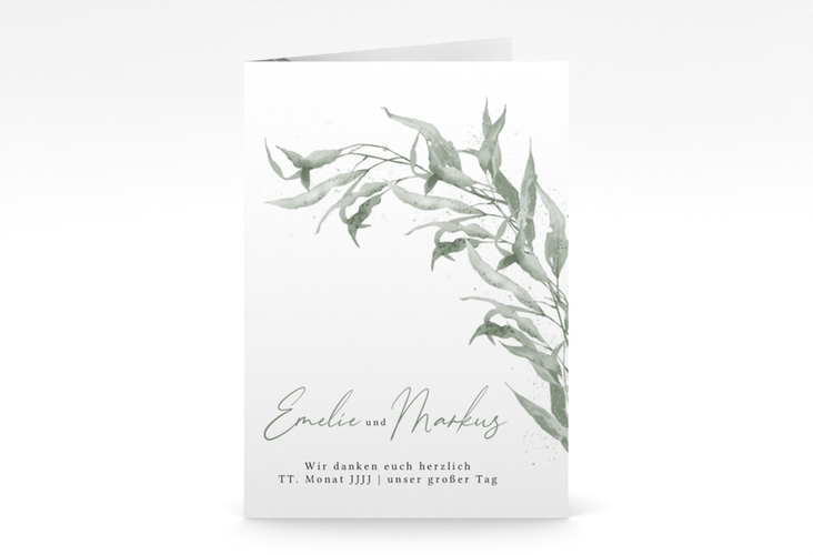 Danksagungskarte Hochzeit Eucalyptus Green A6 Klappkarte hoch mit Gräsern und Trockenblumen für Boho-Hochzeit
