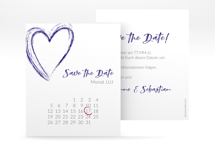 Save the Date-Kalenderblatt Liebe Kalenderblatt-Karte blau