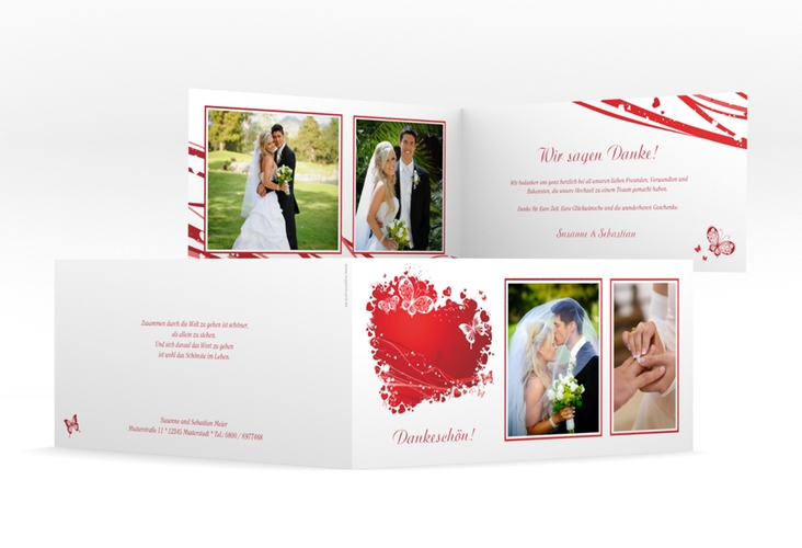 Danksagungskarte Hochzeit Mailand lange Klappkarte quer rot hochglanz