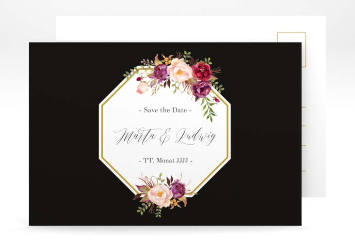 Save the Date-Postkarte Prachtvoll A6 Postkarte schwarz