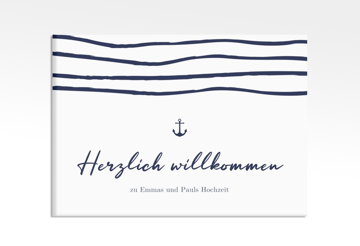Willkommensschild Leinwand Liebesanker 70 x 50 cm Leinwand blau mit maritimem Streifenmuster und kleinem Anker