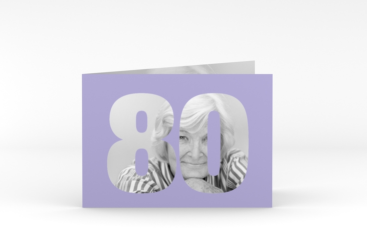 Einladung 80. Geburtstag Numbers A6 Klappkarte quer flieder