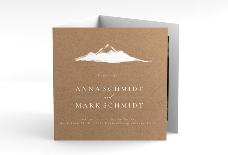 Dankeskarte Hochzeit Berghochzeit quadr. Doppel-Klappkarte Kraftpapier mit Berg-Motiv