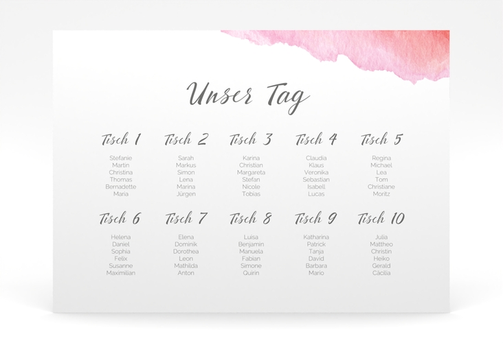 Sitzplan Poster Hochzeit Aquarella 70 x 50 cm Poster