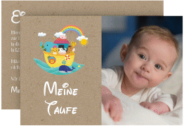 Klick: Details zu Taufeinladung "Bunte Arche" anzeigen Taufeinladung Bunte Arche A6 Karte quer Kraftpapier