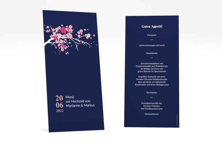 Menükarte Hochzeit Sakura lange Karte hoch hochglanz