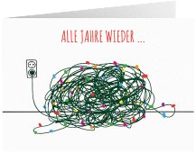 Weihnachtskarte Lichterkette A6 Klappkarte quer weiss ausgefallen mit lustigem Motiv