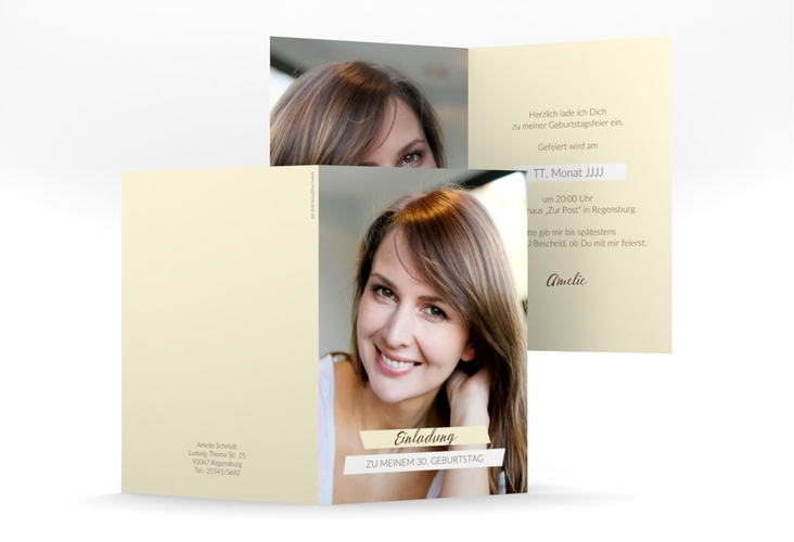 Einladung 30. Geburtstag Happy A6 Klappkarte hoch beige