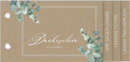 Klick: Details zu Danksagungskarte Hochzeit "Eucalypt" anzeigen Danksagungskarte Hochzeit Eucalypt Booklet Kraftpapier mit Eukalyptus und edlem Rahmen