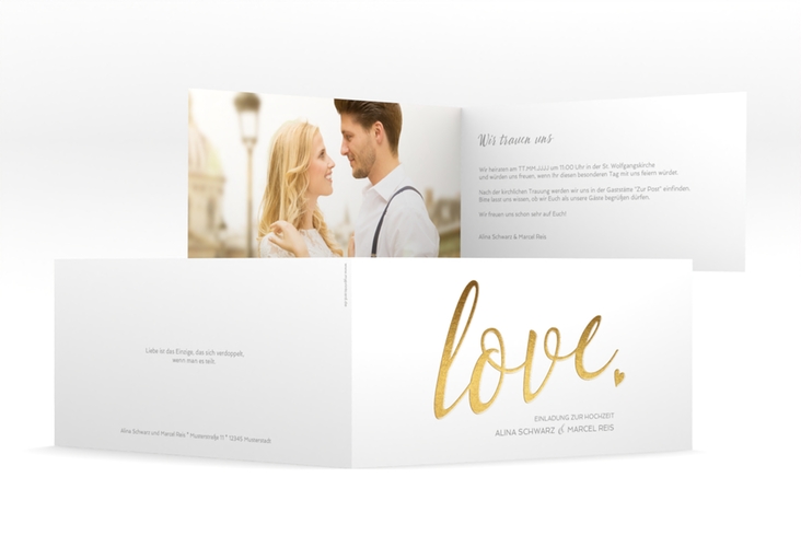 Hochzeitseinladung Glam lange Klappkarte quer weiss