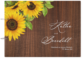 Klick: Details zu Gästebuch Holzcover Nussbaum "Sonnenblume" anzeigen Gästebuch Holzcover Nussbaum Sonnenblume Holz-Cover, bedruckt weiss