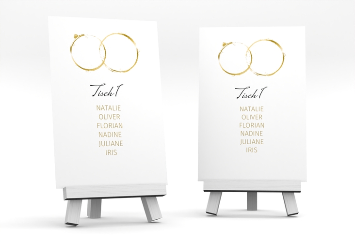 Tischaufsteller Hochzeit Trauringe Tischaufsteller gold hochglanz minimalistisch gestaltet mit zwei Eheringen