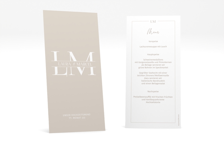 Menükarte Hochzeit Monogramm lange Karte hoch