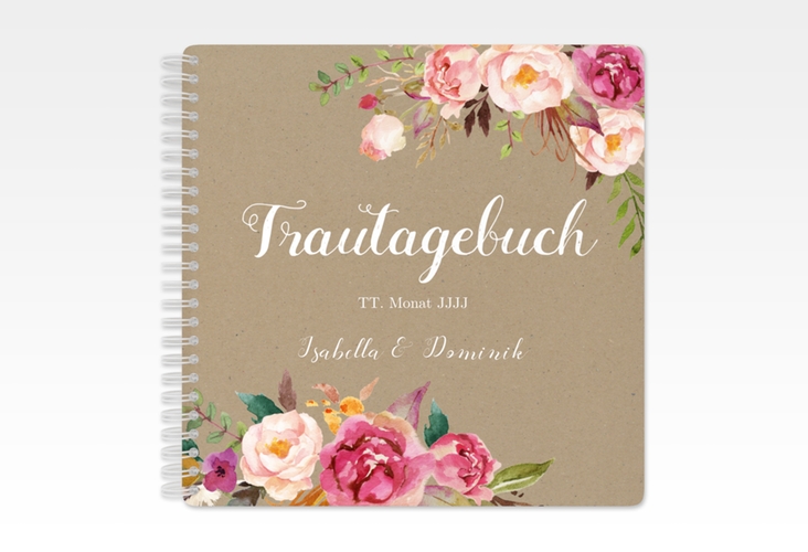 Trautagebuch Hochzeit Flowers Trautagebuch Hochzeit Kraftpapier mit bunten Aquarell-Blumen