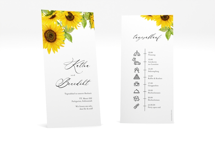 Tagesablauf Hochzeit Sonnenblume lange Karte hoch