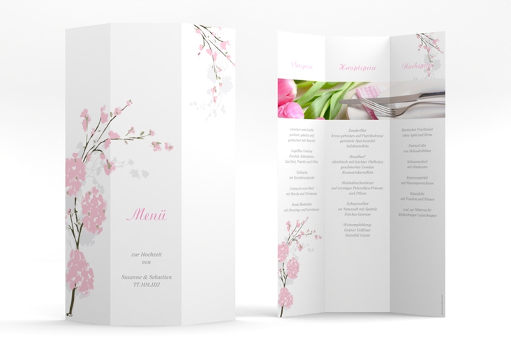 Menükarte Hochzeit Salerno A4 Wickelfalzkarte rosa