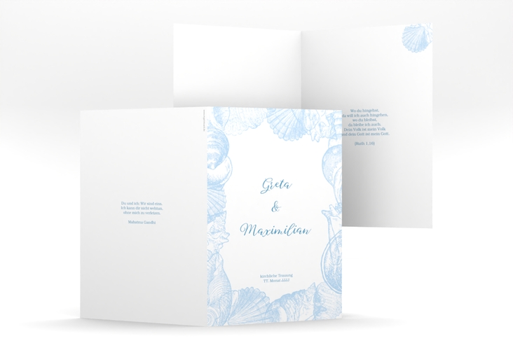 Kirchenheft Hochzeit Muschelreich A5 Klappkarte hoch blau hochglanz