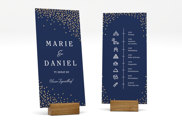 Tagesablauf Hochzeit Glitter lange Karte hoch blau