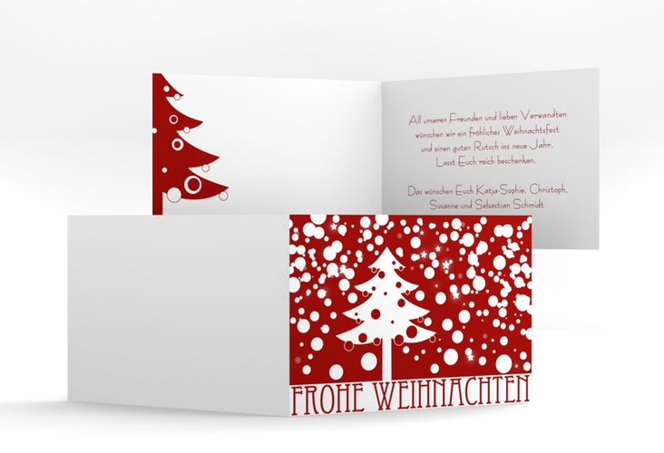 Weihnachtskarte Wishes A6 Klappkarte quer rot mit Winterlandschaft und Art Déco Schriftzug